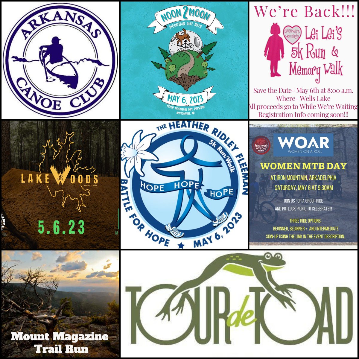 ArkansasOutside's tweet image. On May 6, 2023, you'll have your choice between 8 different events across Arkansas. Which one is in your plans? Find out more at: arkansasoutside.com/events/2023-05…

#playoutside #AROutside #ThisIsMyArkansas
