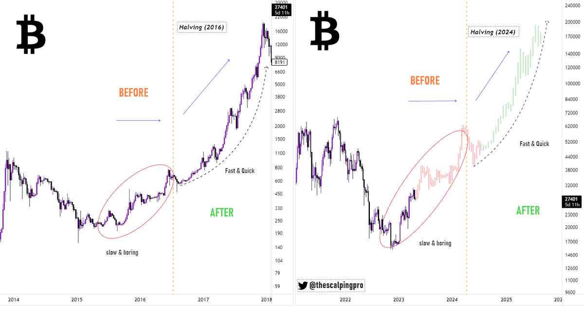 thescalpingpro's tweet photo. #Bitcoin 🔥

$BTC chart shows how Price action is boring &amp; choppy  before halving with several pullbacks.

The Real fun begins after the halving when price starts to go "Up Only" 🚀

#crypto #btc https://t.co/ziR3dI5pm4