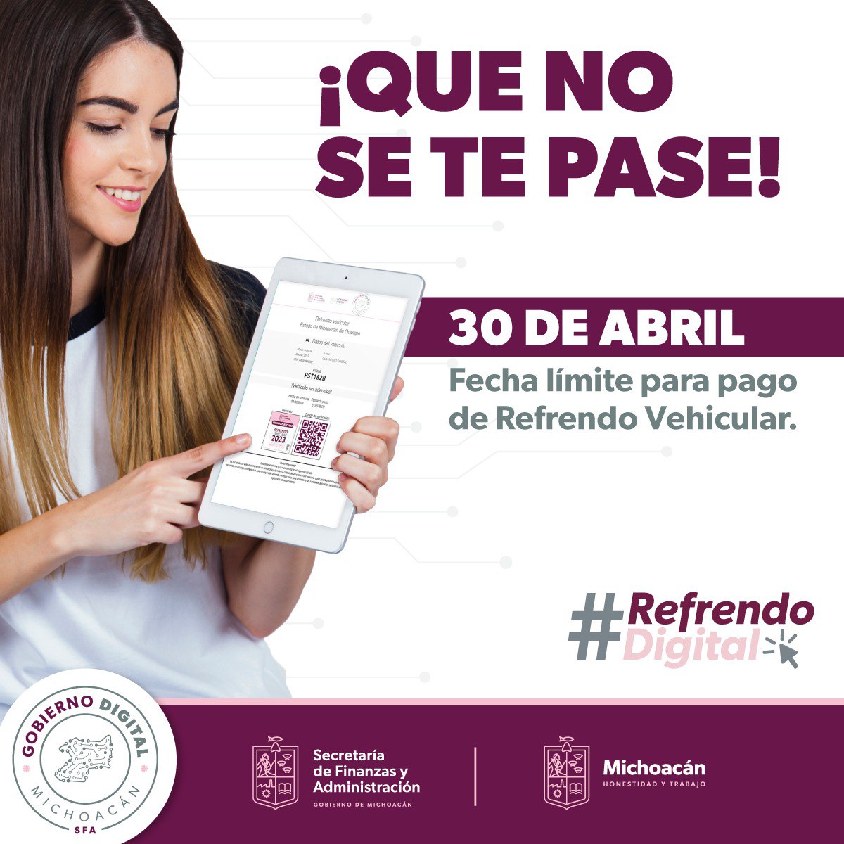 GobMichoacan's tweet photo. ¡Estás a tiempo! Esta es la última semana para realizar tu pago de refrendo vehicular. Ingresa a 👉🏼https://t.co/CeOkoZMoBW o acude a cualquier centro de pago autorizado. #RefrendoDigital https://t.co/fdTRsAMMYJ