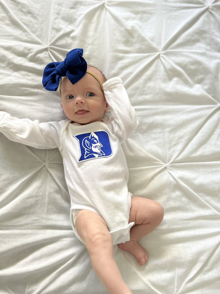 KaciMesser's tweet photo. Put the onesie on her in hopes that she has a blow out. 

Go Heels! 💙🤍 https://t.co/gQo5f7zbdM