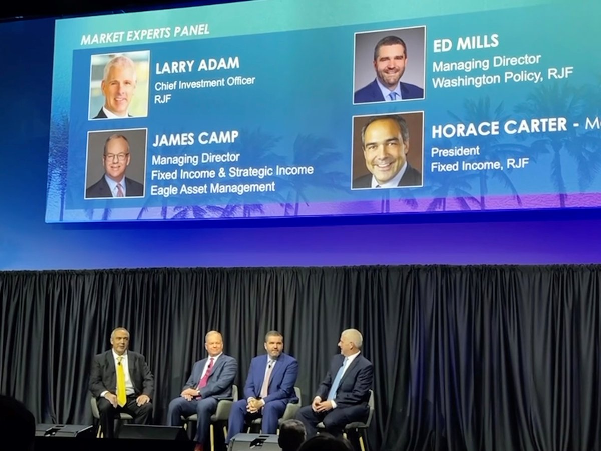 LarryAdamRJ's tweet photo. Excited to join @RaymondJames associates and advisors in Orlando for #RJElevate! Today I shared the stage with James Camp and @EdMillsDC to discuss the markets and DC. It was a great session moderated by Horace Carter. https://t.co/4DvlkVzegz