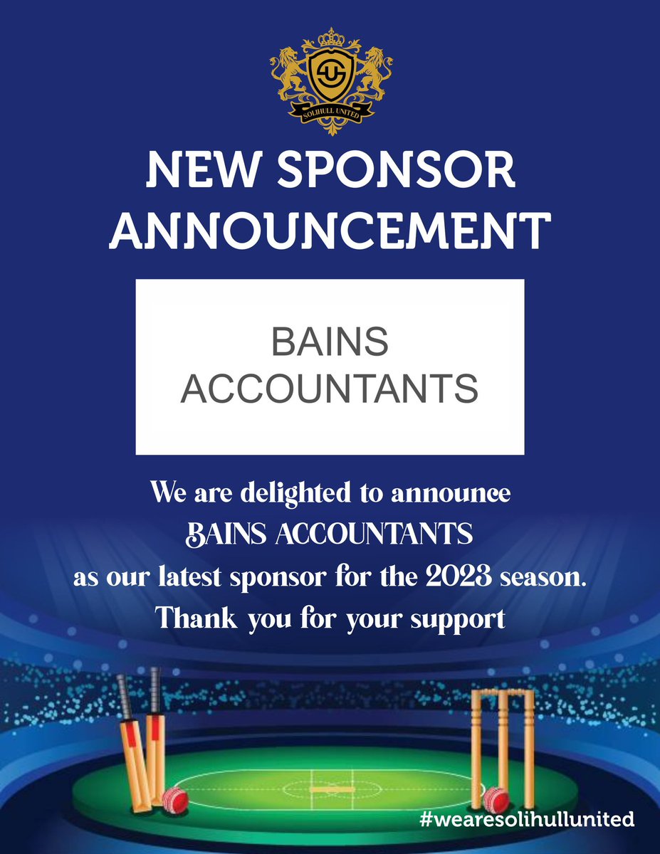 Solihull_united's tweet photo. Dear Bains Accountants , Thank you so much for your recent sponsorship of our Club! We are thrilled to work with you. As a sponsor, your contribution is vital to continue our important work. We cannot succeed without the generosity of supporters like you. https://t.co/m9fd81m8Ka