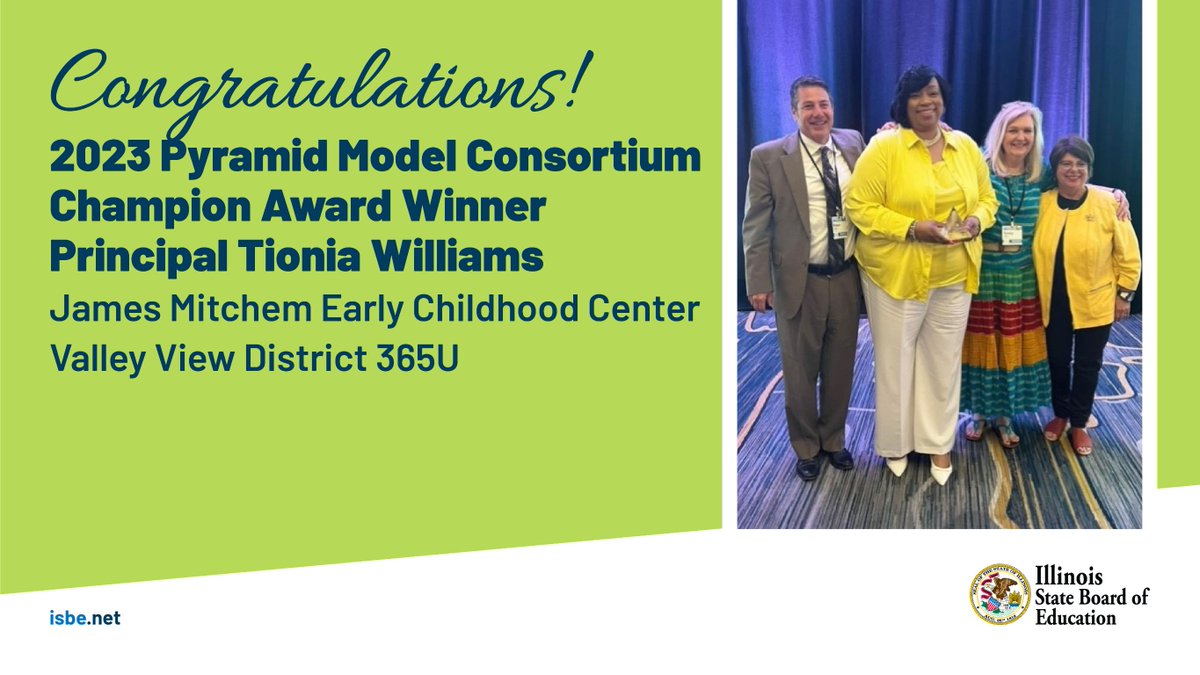 The Pyramid Model is a framework of evidence-based practices for promoting young children’s healthy social and emotional development. Look who just won Pyramid Model Champion! Tionia Williams, principal of James Mitchem Early Childhood Center <a href="/VVSD365U/">Valley View Schools</a>  🙌