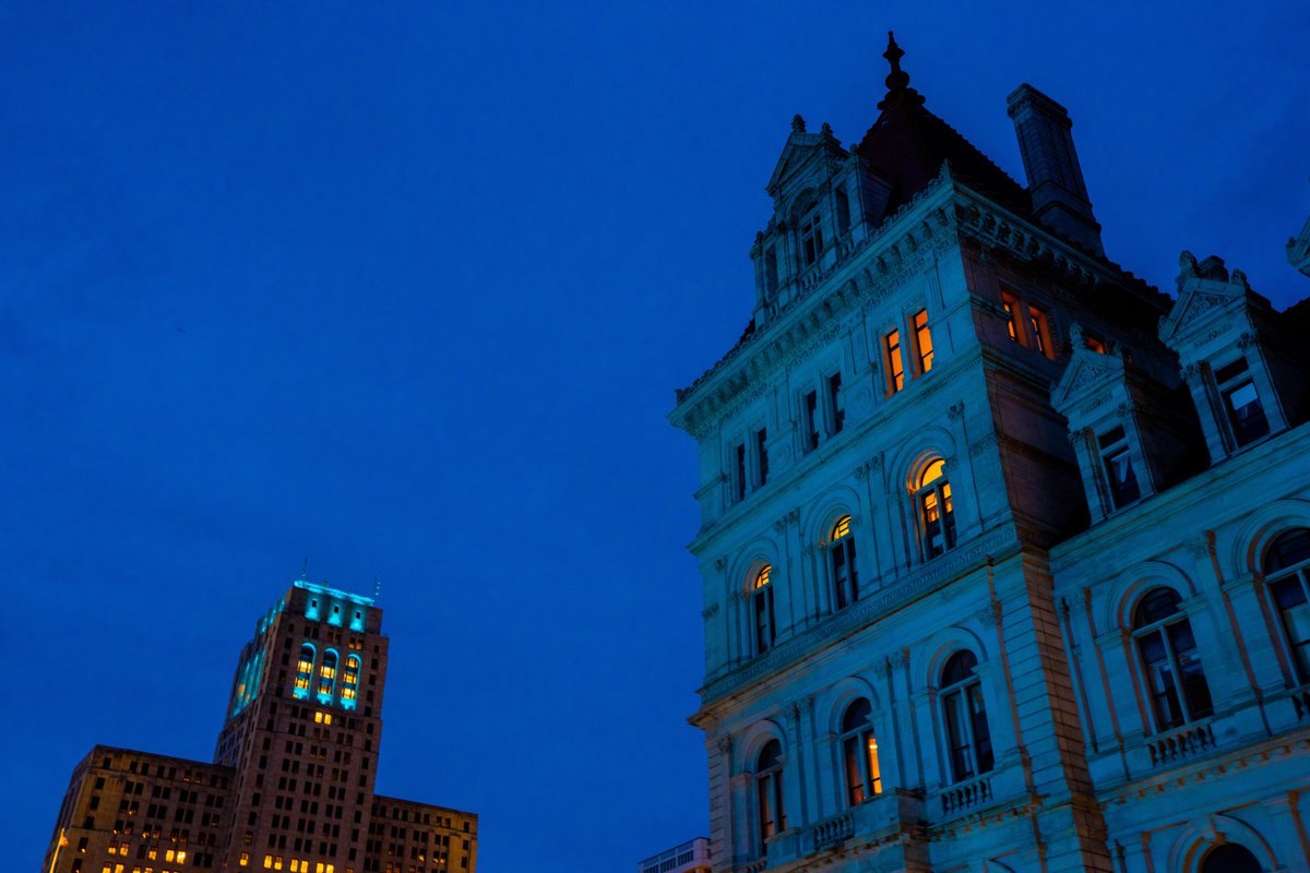 NYS_OGS's tweet image. Tonight, the Empire State Plaza, NYS Capitol &amp;amp; Alfred E. Smith Building will be lit teal for Denim Day👖💙

Denim Day is a Sexual Assault Awareness Month campaign to spread awareness around sexual violence, support survivors &amp;amp; educating ourselves. #SAAM2023