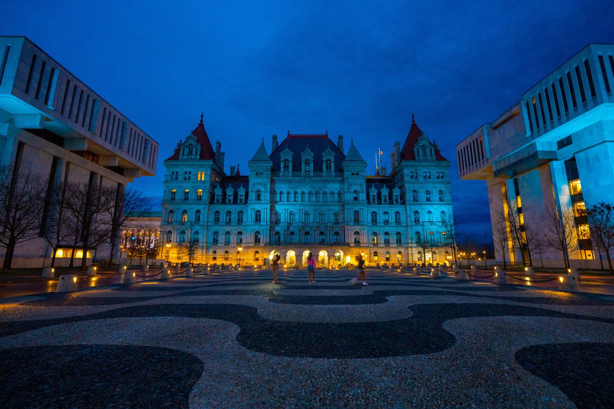 NYS_OGS's tweet image. Tonight, the Empire State Plaza, NYS Capitol &amp;amp; Alfred E. Smith Building will be lit teal for Denim Day👖💙

Denim Day is a Sexual Assault Awareness Month campaign to spread awareness around sexual violence, support survivors &amp;amp; educating ourselves. #SAAM2023