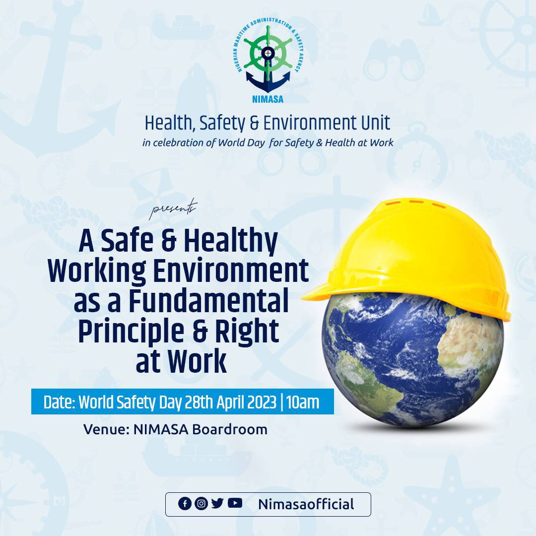 nimasaofficial's tweet photo. @nimasaofficial in collaboration with @ilo join the rest of the world to celebrate the 2023 #WorldSafetyDay. #Safety #WorkPlace #environment #RightAtWork #Maritime #HSE #TeamNIMASA @JamohBashir https://t.co/uWiEv3wIDT