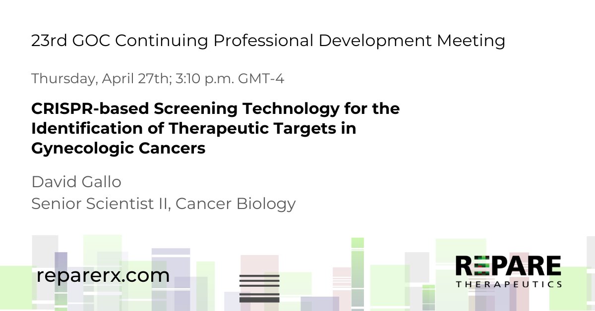 Senior Scientist, David Gallo, will be speaking at @Gyne_Oncology’s 23rd Continuing Professional Development meeting to discuss the use of CRISPR-based screening to identify new targets within #gynecologiccancer. Register here: bit.ly/42cWbez