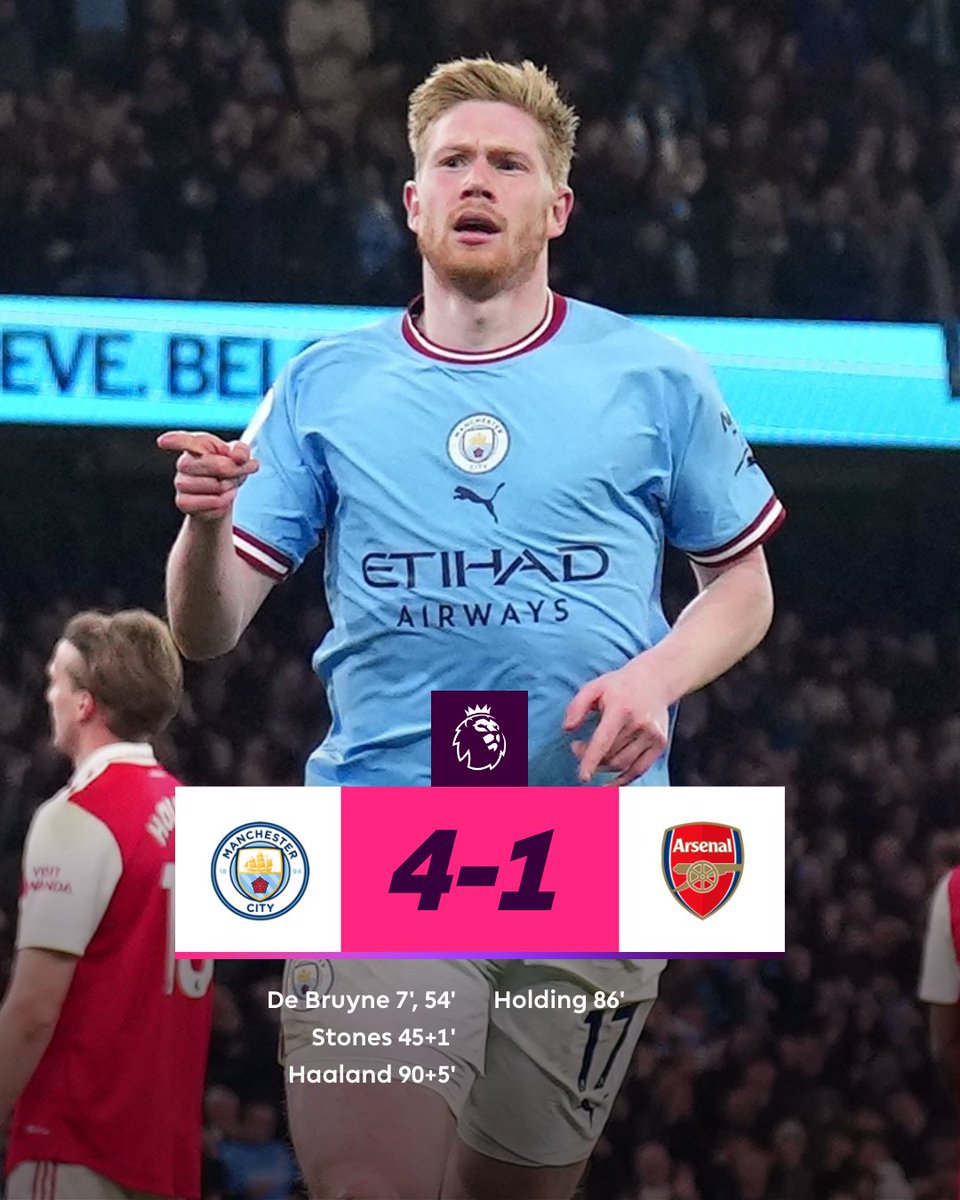 premierleague's tweet photo. A huge result in the #PL title race 🏃‍♂️

#MCIARS https://t.co/MnquO4gtYw