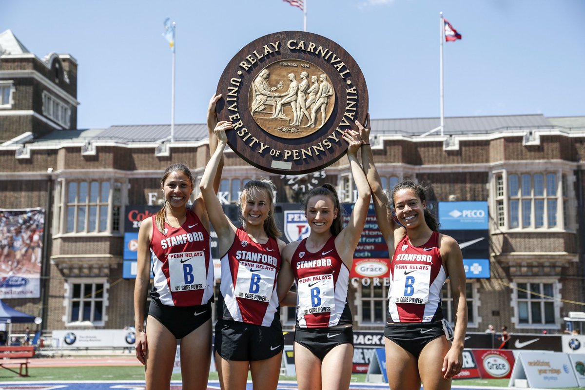 Looking for another wheel, the Card women’s DMR races Friday at the Penn Relays, hoping to duplicate the victory of this group, the 2015 women’s 4x1500 of Rebecca Mehra, Jessica Tonn, Elise Cranny, and Claudia Saunders! #GoStanford