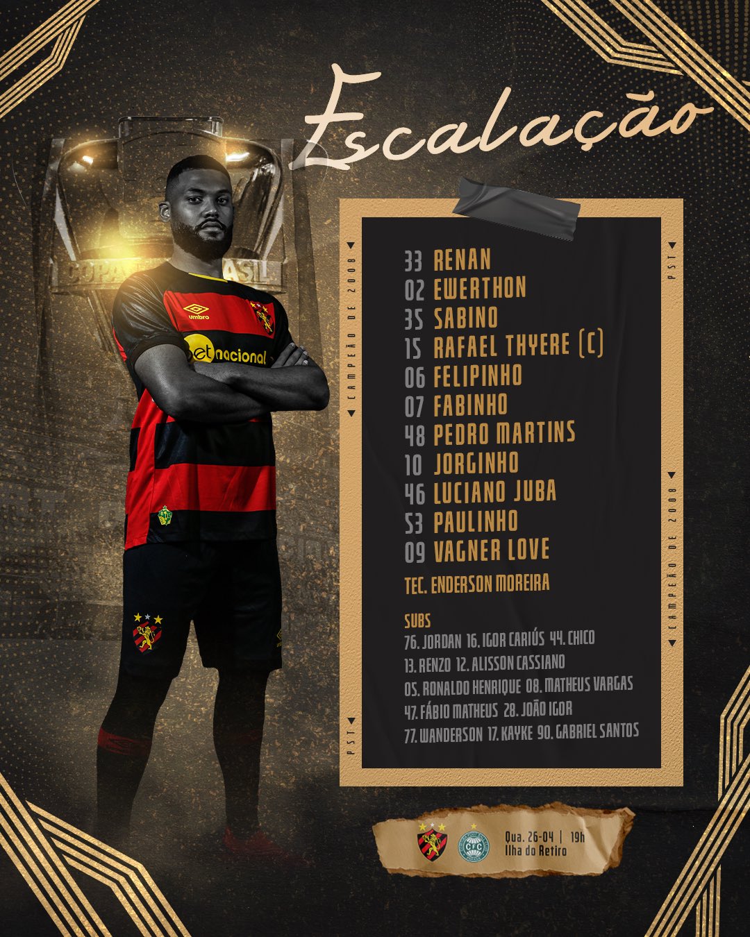 Sport Club do Recife on X: LEÃO ESCALADO! 🦁📝 #SPTxSER #LeãoNoNordestão   / X