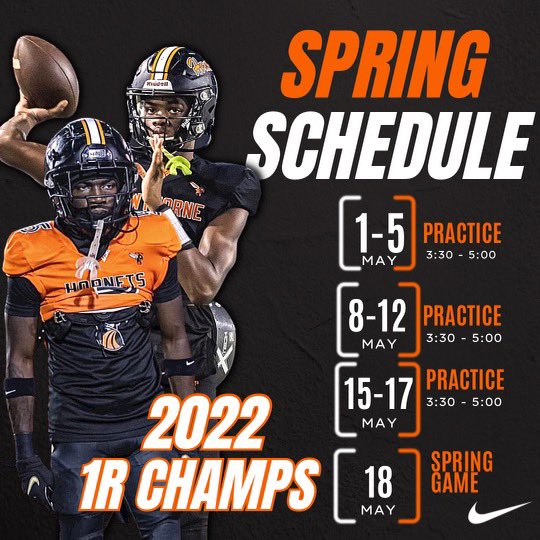 Time to gear up for the spring🏈 #HornetNation #Statechamps