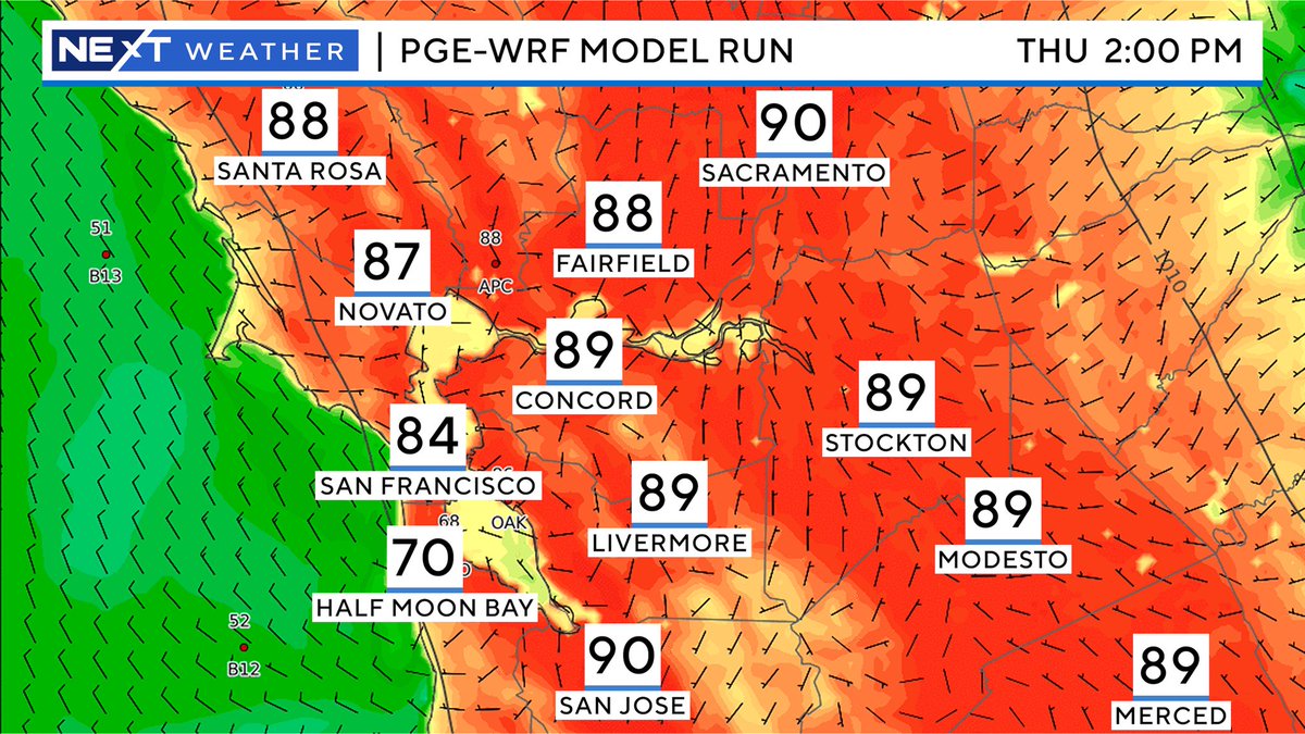 0camp0_luis's tweet photo. SPRING WARM-UP: latest pge-wrf model run is showing an extensive spring heat wave to peak tomorrow with astounding temps.
#CAwx #wxtwitter #springheat @MaryKPIX @RobMayeda @MabrisaWX @danncianca @LisaArgenABC7 @Holden_WX @CraigHerreraTV @JasonStiff @SFmeteorologist @geravitywave https://t.co/HXW3w9ChRV