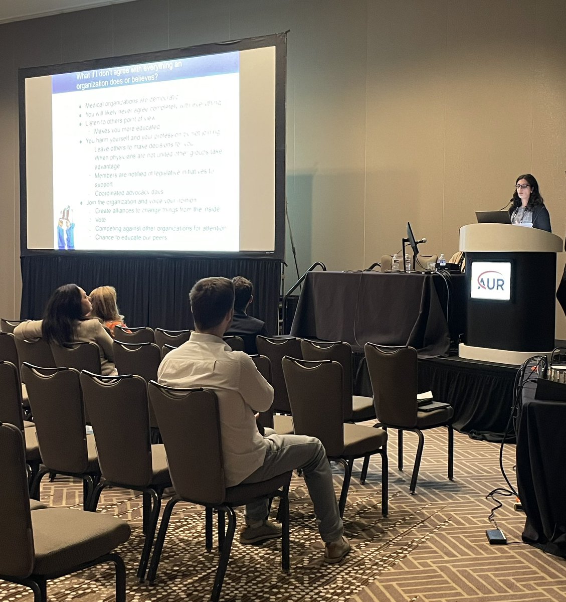 Our awesome University of Michigan MSK faculty member Gunjan Malhotra @GMalhotraMD speaking at #AUR23 about lessons learned from her tireless radiology advocacy work. Great job inspiring us to get involved! @UMichRadiology