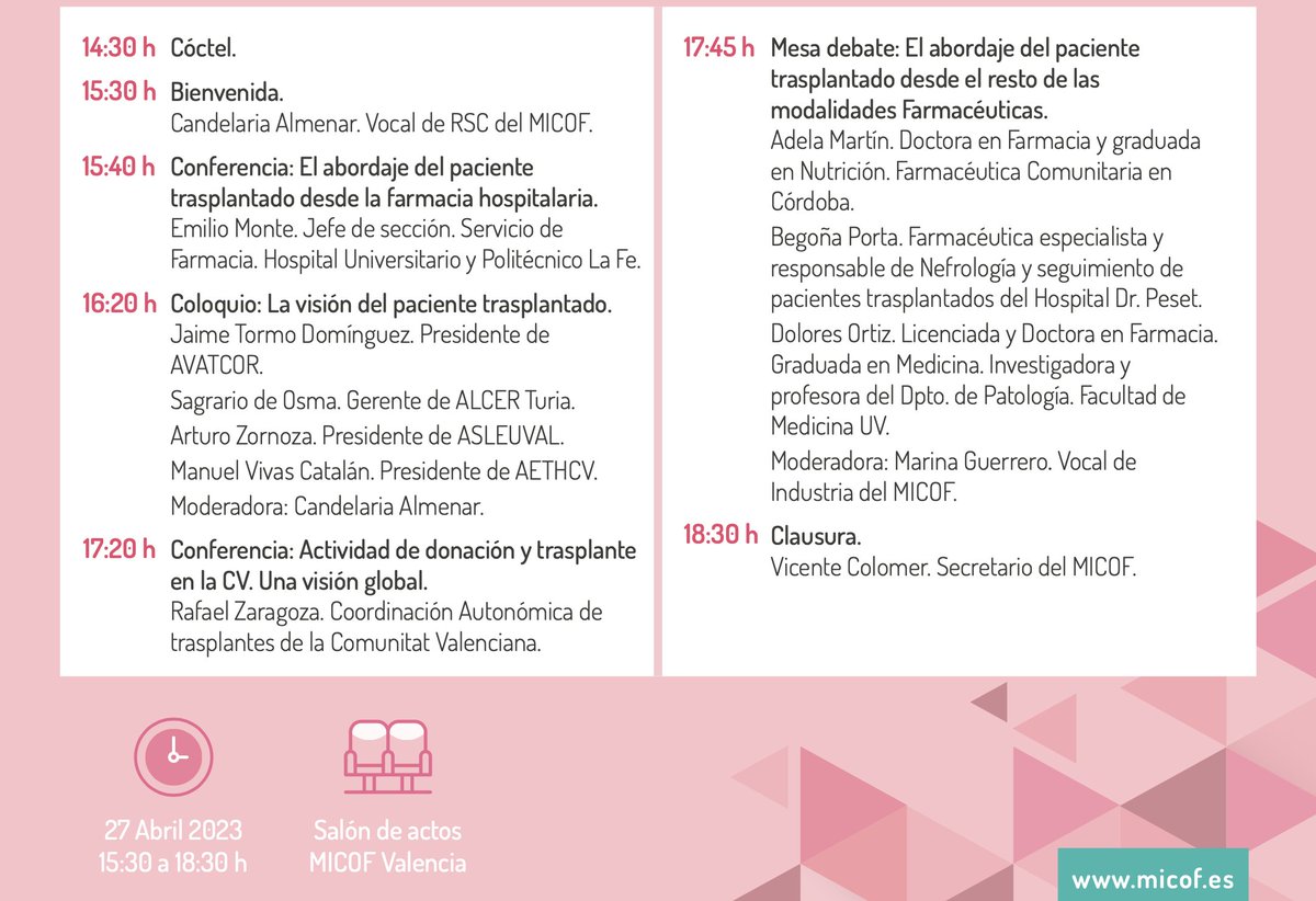 Mañana compartiremos jornada farmacéuticos y pacientes trasplantados en <a href="/micofvlc/">Micofvlc</a>