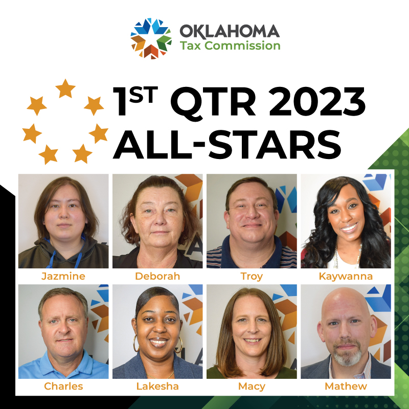 oktaxcommission's tweet photo. Give it up for your Q1 ALL-STARS! We are thrilled to acknowledge their commitment and diligence to our agency. Thank you all for your exceptional work! #BeOTC https://t.co/WEsiSl5cnF