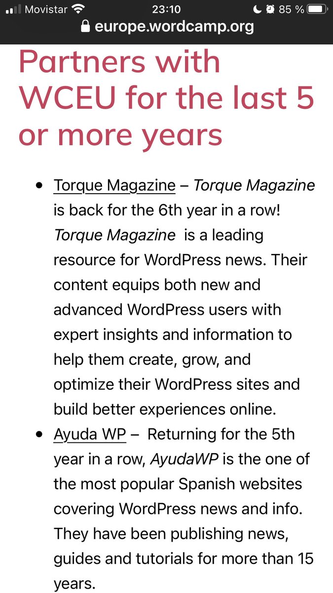 5 años ya participando  <a href="/ayudawp/">Ayuda WordPress</a> en <a href="/WCEurope/">WordCamp Europe</a> como media Partner, ayudando a difundir y crear #WordPress