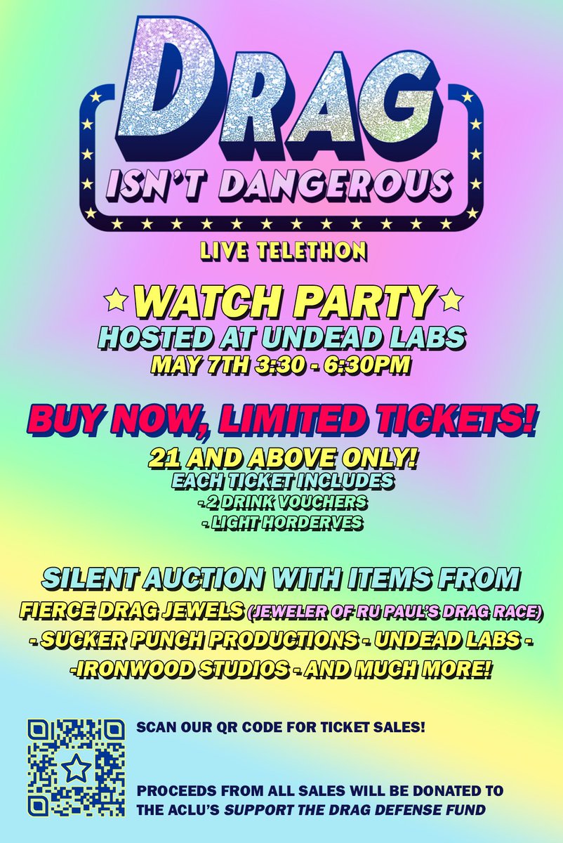 undeadlabs's tweet photo. Drag Isn’t Dangerous Watch Party - a Revolution in Ruffles! Hosted at Undead Labs studio, by our very own Kip Rookbank, Sr. Talent &amp; DEI Program Manager. Ticket and more details at https://t.co/7UD3NySAnD https://t.co/ru1oj11KWo