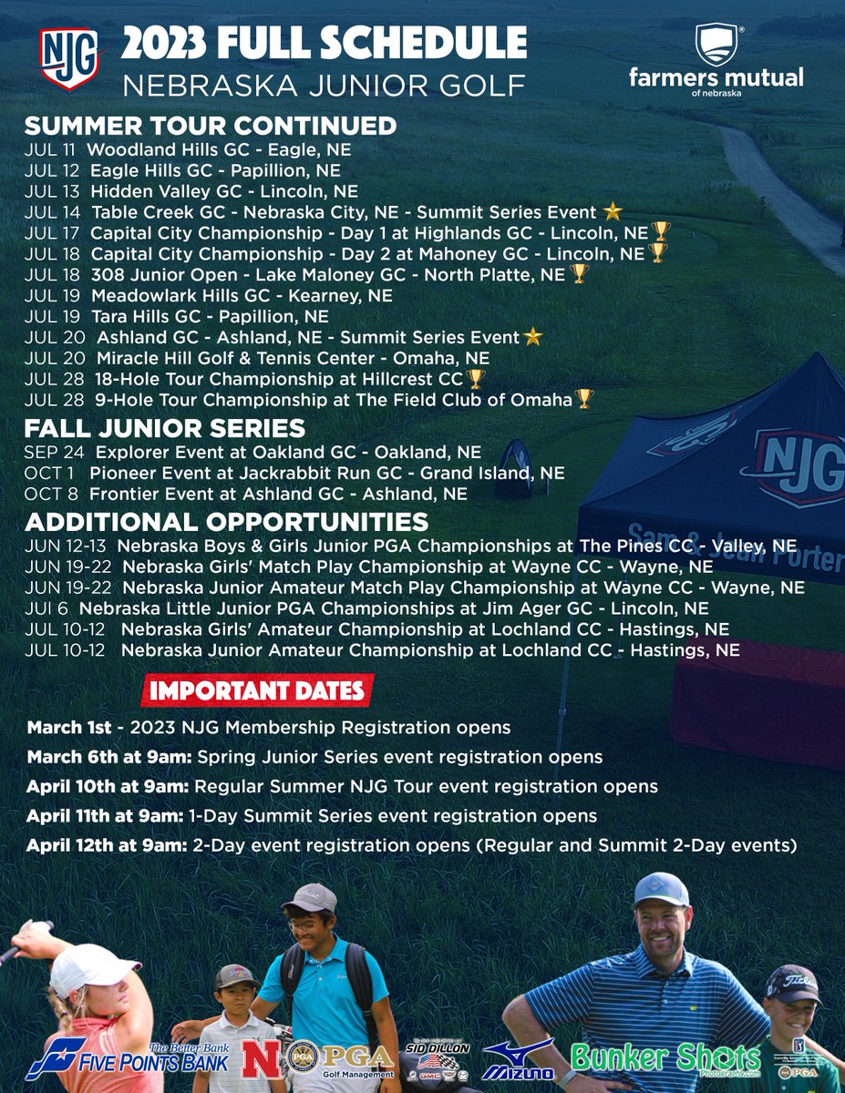 Alongside <a href="/NGAgolf/">NebGolf</a>, we’re excited to present <a href="/NebJuniorGolf/">Nebraska Junior Golf</a> once again as the season inches closer! 

🔹Open to all ages and skill levels
🔹Spring, Summer &amp; Fall events
🔹More than 60 playing opportunities
🔹Includes @yocgolf membership

Become a member 📲 bit.ly/3SCH9ea