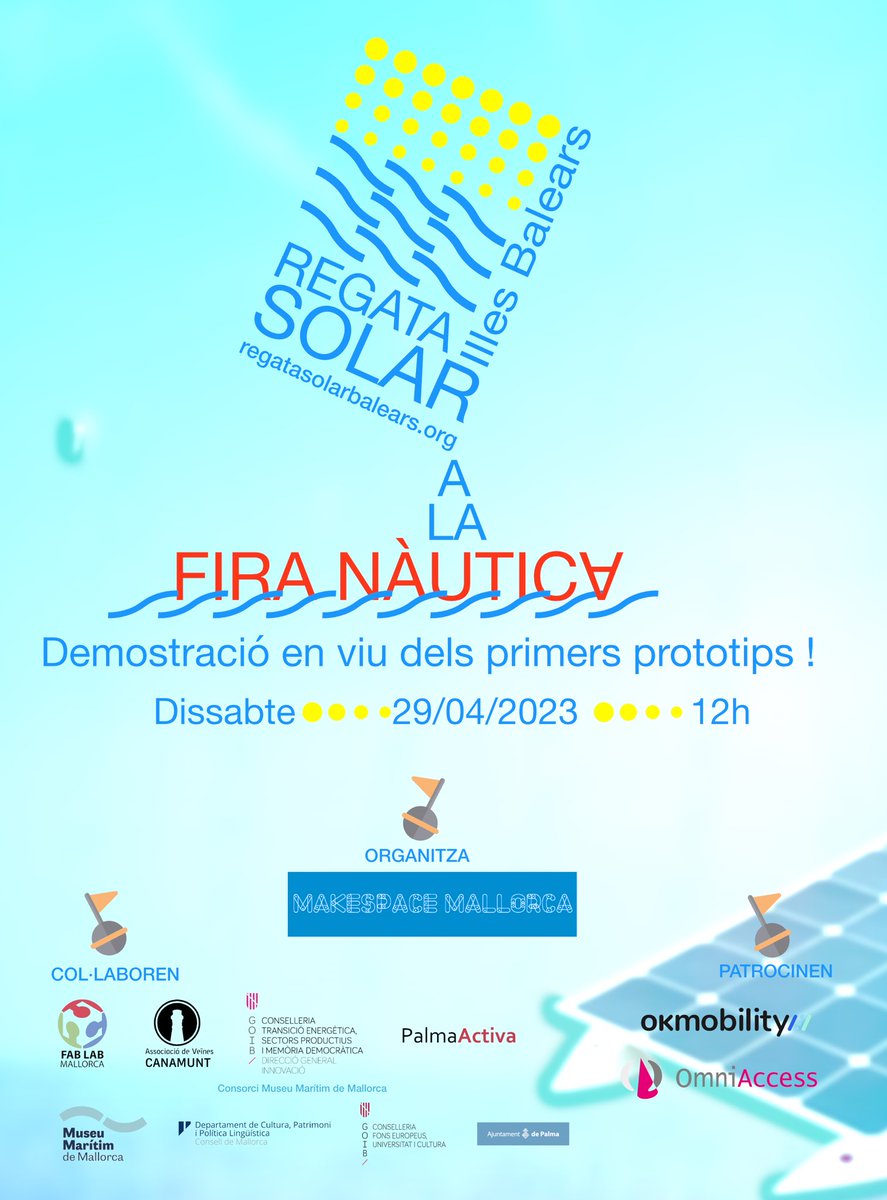 RegataSolartIB's tweet image. Para los curiosos de la tecnología y aficionados a los prototipos. Hay una cita inexcusable este sábado para ver navegar barcos solares de competición.
#regatasolarbalears