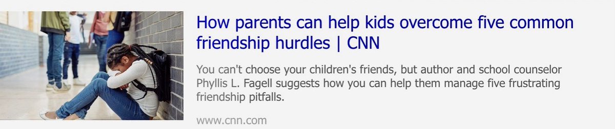 My latest article for @cnn: How parents can help kids overcome 5 friendship hurdles, including: --Struggling to share a friend --Navigating a confusing or painful friendship (or rejection) --Holding onto a grudge --Stirring up drama *thanks, @katiahetter! cnn.com/2023/04/24/hea…
