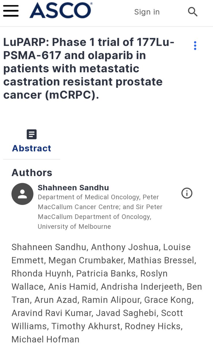 DrMHofman's tweet photo. @SandhuShahneen to present #LuPARP results (LuPSMA-617 in combination with olaparib) at #ASCO23 @SandhuShahneen @PCF_Science https://t.co/8Sis9jjLy8