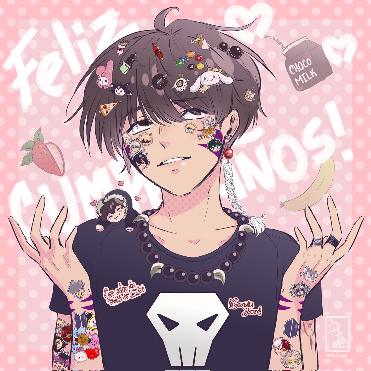 I made this drawing for Shuga Monsters' birthday but it took me longer to finish it because I added all the things he likes. I hope you also like this little drawing I made for him. 🎨🐭✨

And a happy birthday to Shuga like thirty years later! 😂✨♥

#gift #AnimeArt #cute