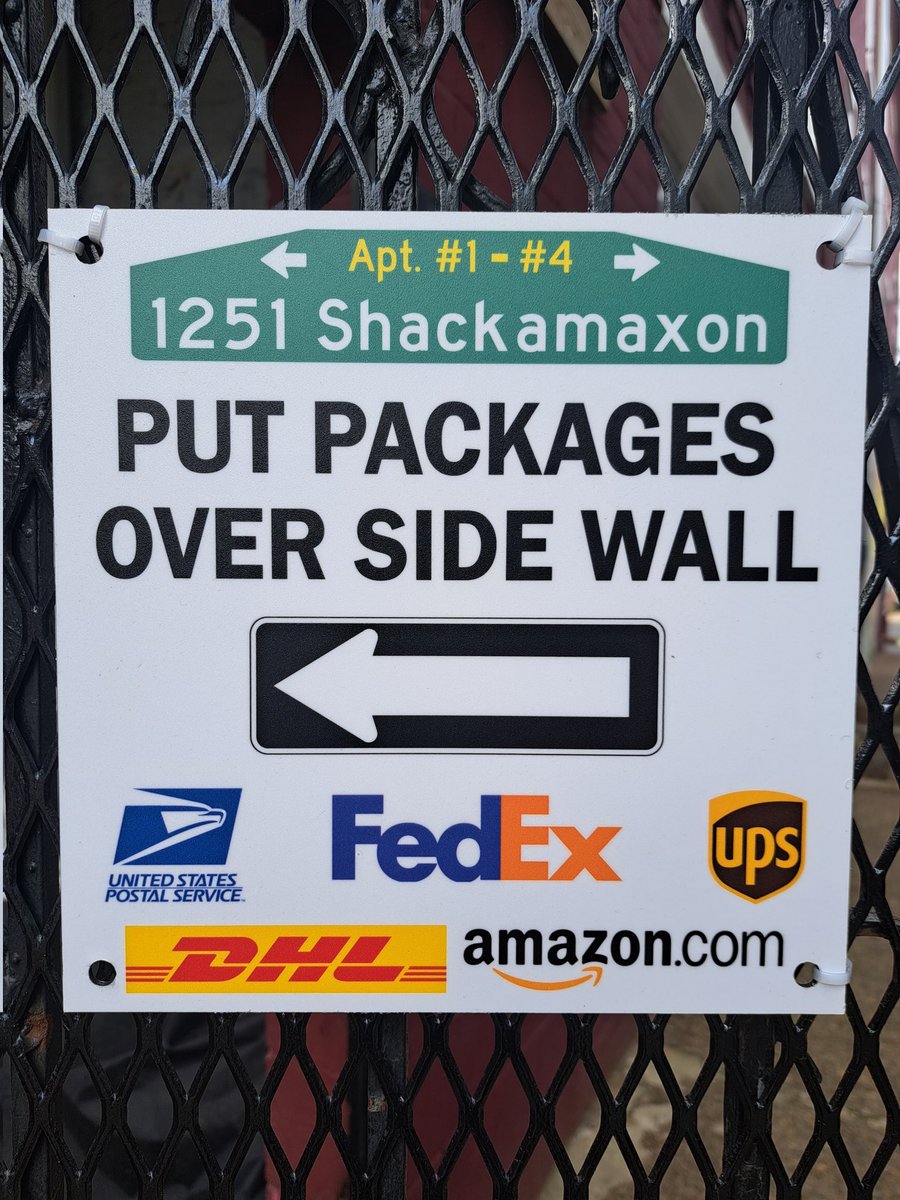 📦🚫🏴‍☠️#PhillyStreetSigns provides #Philly porch pirate package protection! 🦹‍♀️🦹 #TongueTwister . . 🗣️👂 You asked, we listened! Custom outdoor mail and package delivery signs with all the major shipping logos makes sure your boxes are delivered safely and securely. #Philadelphia