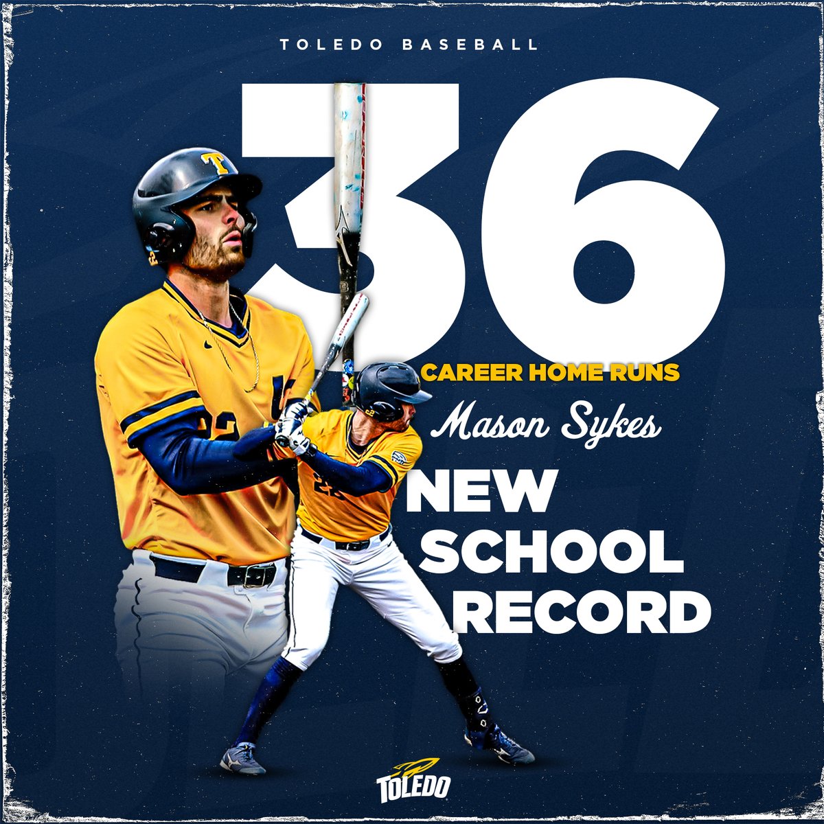 ToledoBaseball's tweet photo. 👑𝐇𝐎𝐌𝐄 𝐑𝐔𝐍 𝐊𝐈𝐍𝐆👑

Mason Sykes just crushed career home run number 3⃣6⃣ and is now Toledo's all-time home run leader‼️

Congratulations, Mason‼️ https://t.co/CQC2bqcUU6