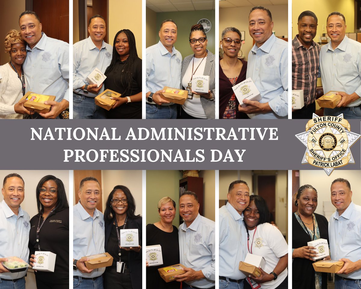 FultonSheriff's tweet photo. Recognizing the backbone of every successful organization - Happy Administrative Professionals Day to the dedicated and hardworking individuals who keep the gears turning behind the scenes!
#FCSO #fcsostrong https://t.co/Hgf2lQIbYW