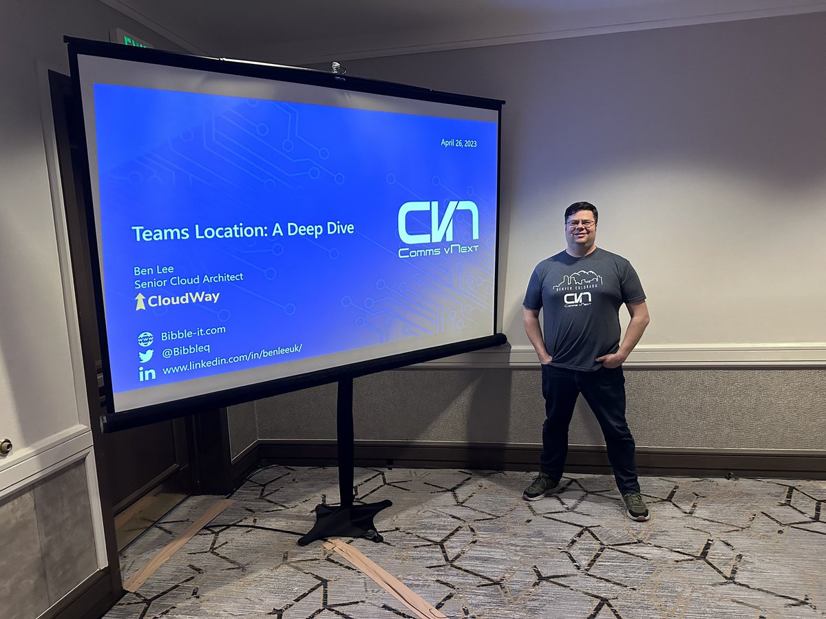 @Bibbleq about to kick off the last session of the day at @CommsvNext with «Teams Location: A Deep Dive»! What an event this have been! #MicrosoftTeams #MVPBuzz