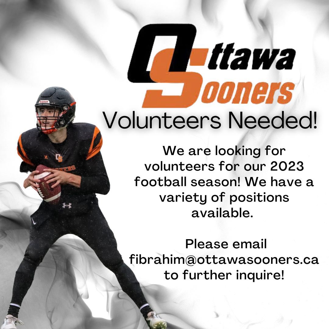 Ottawa Sooners (@ottawa_sooners) on Twitter photo Attention all football enthusiasts!🚨
Are you passionate about football and looking for an opportunity to give back to your community? Look no further!
To learn more about how you can get involved, please contact us at fibrahim@ottawasooners.ca. We can’t wait to hear from you! Attention all football enthusiasts!🚨
Are you passionate about football and looking for an opportunity to give back to your community? Look no further!
To learn more about how you can get involved, please contact us at fibrahim@ottawasooners.ca. We can’t wait to hear from you!