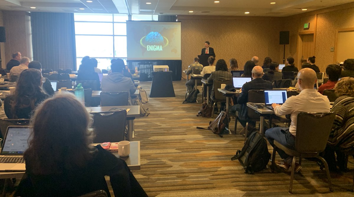 Our first in-person ENIGMA Consortium all hands meeting since 2019 is in full force with 80+ chairs, members and representatives already with us from around the globe! We have a full day of exciting scientific (and non!) updates ahead of us 🗓️ @SOBP #SOBP2023