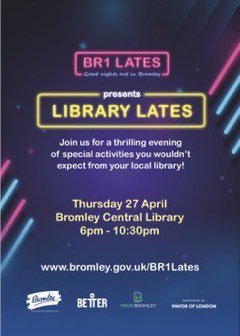 BromLibraries's tweet photo. We are so excited about #LibraryLates tomorrow at #BromleyCentralLibrary & canβt wait to see @sandrastorytime perform some of her amazing stories around 6.40pm! For teens+. More info about the whole evening can be found here: https://t.co/4eqUKHb3nO @LBofBromley @Better_UK https://t.co/b5EsMzkfCK