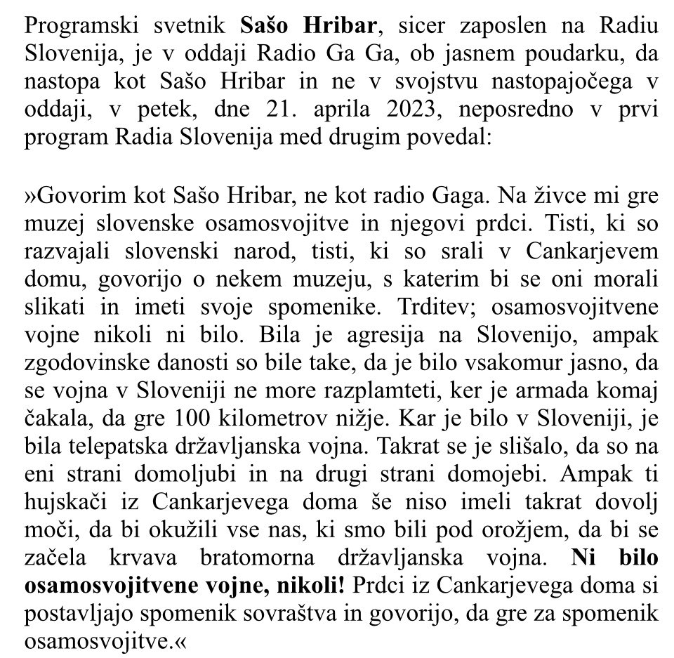 BojanPozar's tweet image. Sašo Hribar @RTV_Slovenija @radioPrvi #GaGa trdi, da osamosvojitvene vojne sploh ni bilo, #VSO ogorčeni … ⬇️