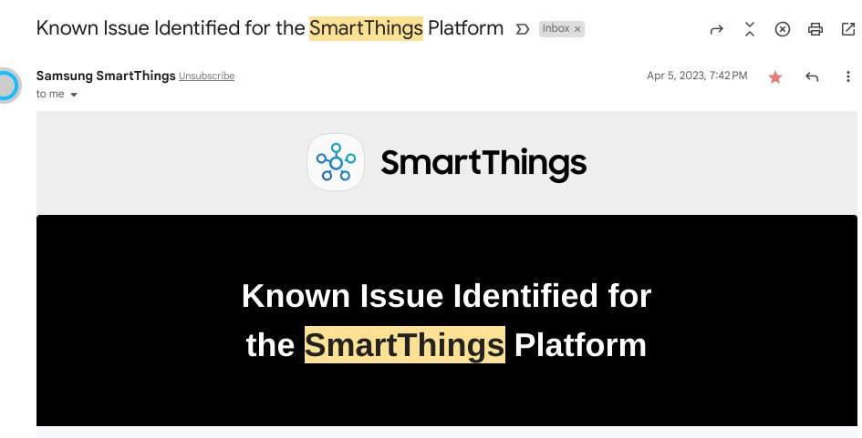 Acsantes's tweet photo. 900 people had their Smartthings hubs &amp; devices deleted by Sammy's incompetence during a backend "cleaning." Samsung did nothing at all to help or compensate for this other than to send out an email. Pathetic response by a company who clearly doesn't care @ their users! https://t.co/f6fdup59Zx