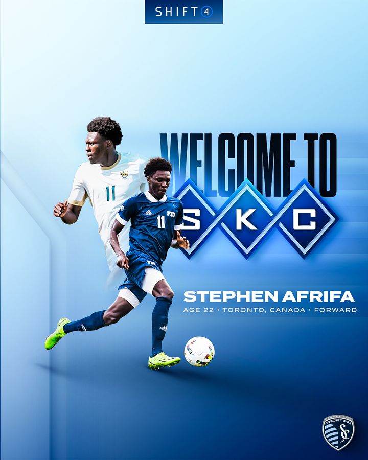 SportingKC's tweet photo. Transaction: #SportingKC signs 22-year-old forward and No. 8 overall pick in the 2023 SuperDraft, Stephen Afrifa.

📰 https://t.co/GURbw2DNAh

#SportingKC | @Shift4 https://t.co/i7o49IOOkF