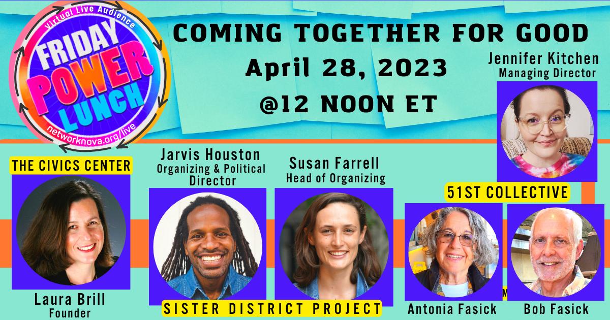 FriPowerLunch's tweet photo. 🗣 COMING TOGETHER FOR GOOD!

Join 3 orgs doing their part to engage &amp; support people in a variety of critically important ways. @Sister_District, @TheCivicsCenter &amp; the 51st Collective w/ @JK4Senate 
REGISTER: https://t.co/Ss5IxWJkyC
#FriPowerLunch #Virginia #VAPol #VALeg https://t.co/8yOBrkEblM