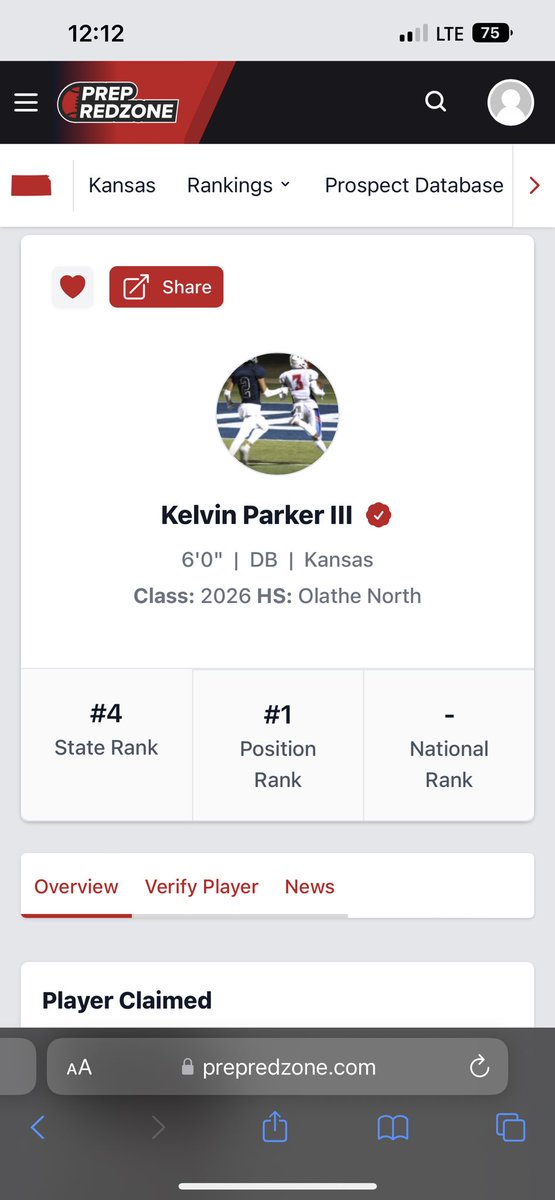 Kelvin_Parker3's tweet photo. Blessed to he ranked #4 in the state for my class and #1 in my position. @SantinoBernal1 @EMP1RE7v7 @GrindHardKC https://t.co/OKUxBHEEya