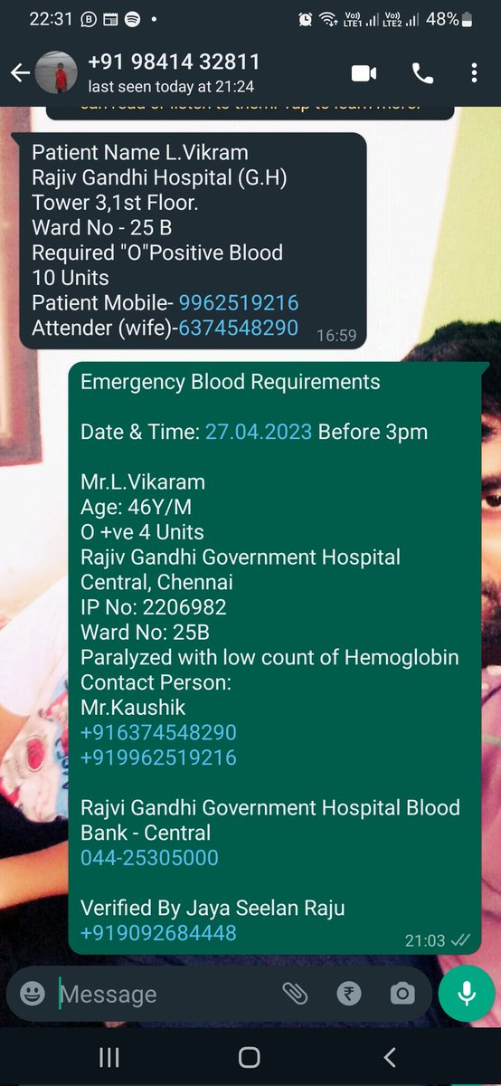 Iam_jsr1830's tweet photo. #emergence #BloodDonation 
Emergency Blood Requirements 
Rajiv Gandhi Government Hospital Central Chennai 
Mr.L.Vikaram 46Y/M 
O+ve 4 Units Low Blood Count
Contact Mr.Kaushik +916374548290
@BloodAid @bloodconnectorg @BloodDonorsIn @Blood4Help @Blood_Donors_in @CBDonors https://t.co/Z81R9ARe8v