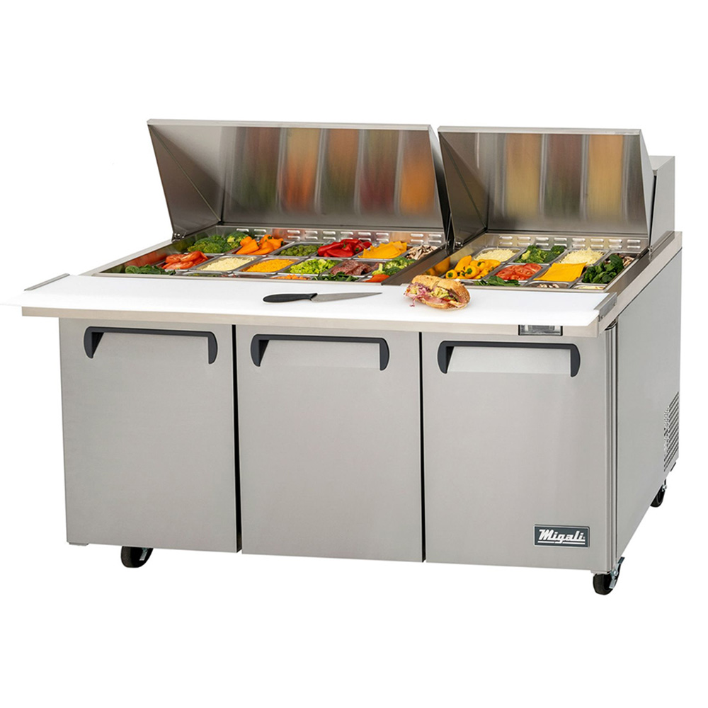 PizzaSolutions's tweet image. Migali refrigerated sandwich prep tables are compact and include a refrigerated preparation rail that circulates cold air below the food pans for uniform temperatures. Visit PizzaSolution.com or call 855-289-6836 to find out the Migali product the best for your needs.