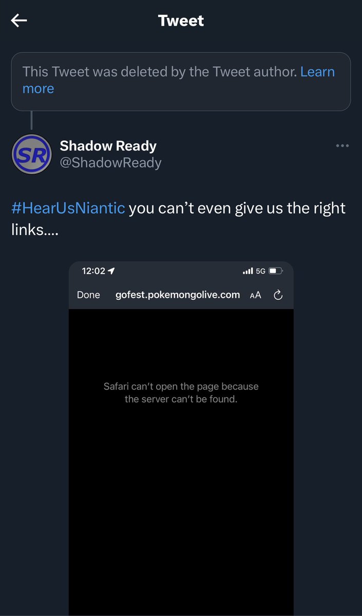 ShadowReady's tweet image. At least you deleted the tweet with the failing links to Go Fest…. #HearUsNiantic @PokemonGoApp