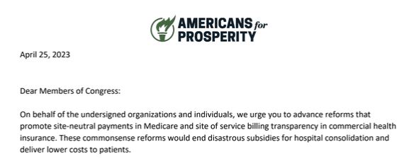 Arnold_Ventures's tweet photo. We’re proud to join a large coalition of policy leaders &amp; think tanks from across the political spectrum, united in our effort to call for site-neutral payment reform in Medicare &amp; greater transparency in hospital billing.

Our letter to Congress: https://t.co/EBb9dXBKqI https://t.co/n6NUJ3aPTT