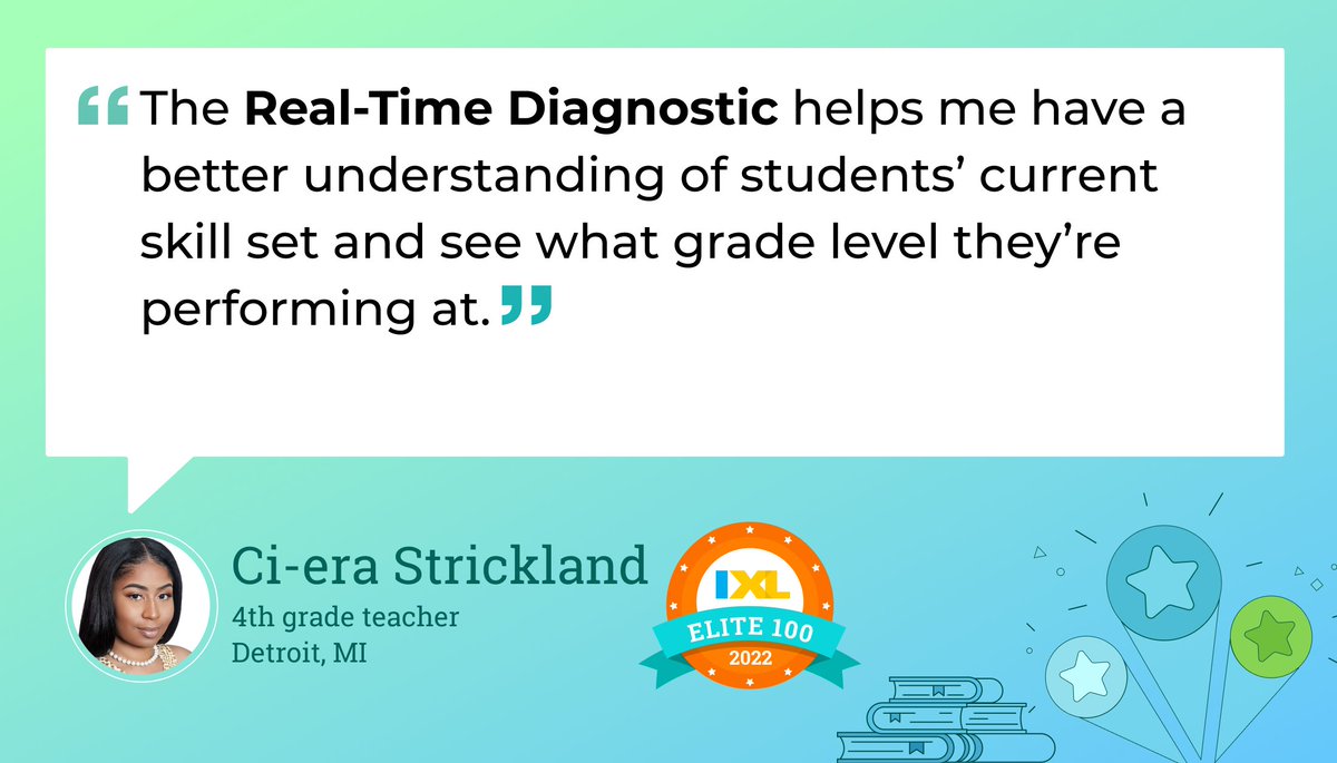 IXLLearning's tweet photo. The IXL Diagnostic shows you exactly what students know, and how you can help them improve. Learn more: https://t.co/vyaJh39a1K #IXLElite100 https://t.co/HFbMoQOIhW