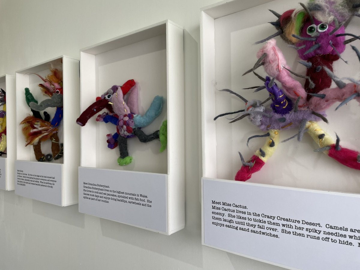 andrewrtims's tweet photo. Year 2’s brilliant crazy creature felt sculptures are now installed in the main entrance @mgeact. I love them all, but I’m particularly fond of Rocky the rockstar! https://t.co/n9cZtw5O6v
