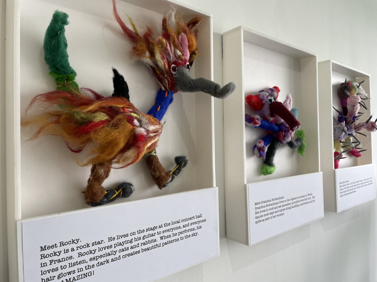 andrewrtims's tweet photo. Year 2’s brilliant crazy creature felt sculptures are now installed in the main entrance @mgeact. I love them all, but I’m particularly fond of Rocky the rockstar! https://t.co/n9cZtw5O6v
