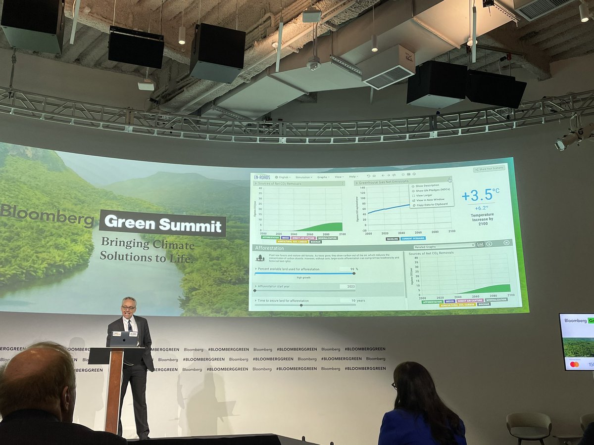 Love the en-roads tool! A trillion trees planted can only reduce the temp rise by 0.1 degree C as compared to BAU. Doesn’t mean we should stop conserving forests but it means we need to put things in perspective! #enroads #bloomberggreen