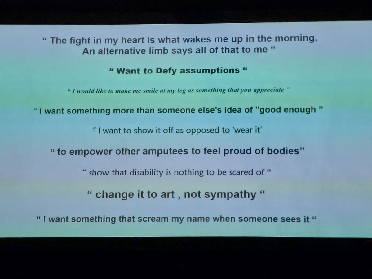 acwilki's tweet photo. Loved inspiration keynote day 2 #ISPOcongress23 from Sophie de OB and Chris Parsons from Alternative Limb Project. Really speaks @WeAreMotivation passion for user-centred design. Fab slides but this my favourite. https://t.co/AzY3WVQfAf