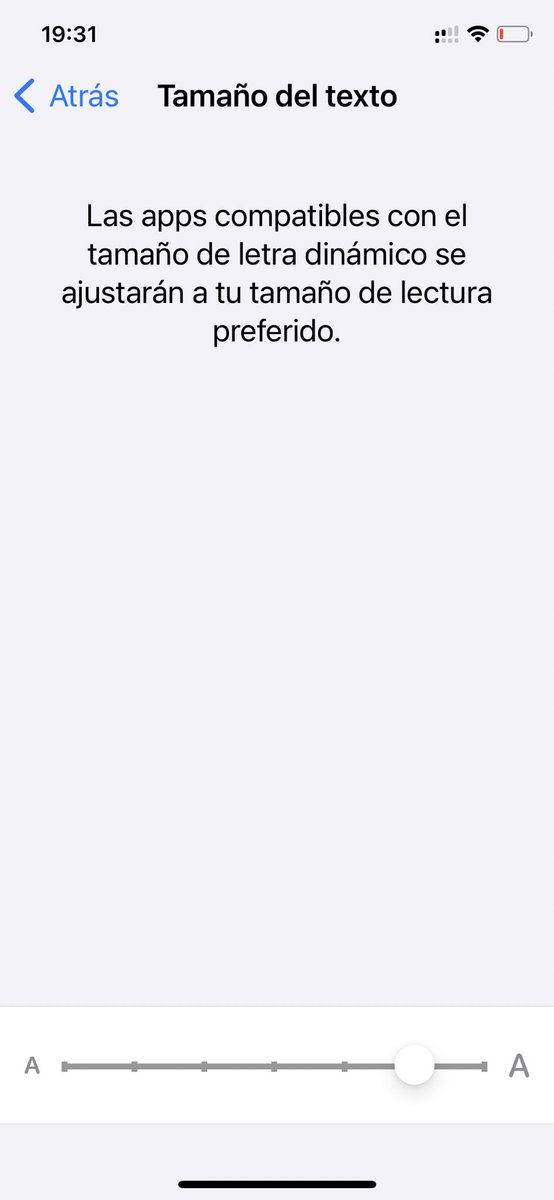La presbicia avanza galopante y muchísimas veces me cuesta enfocar incluso las letras del móvil… pese a que estoy en la penúltima posición más grande en tamaño de letra… en cual estáis vosotros?