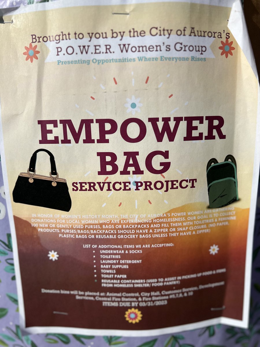 THANK YOU  to City of Aurora Power Women’s Employee Resource Group!

We are so appreciative of the 50+ packed new backpacks and purses FULL of toiletries/feminine products we can now provide to the youth in need. 

#thankyou #aurorapowerwomen #aurorawomen#aurorail #womensbags