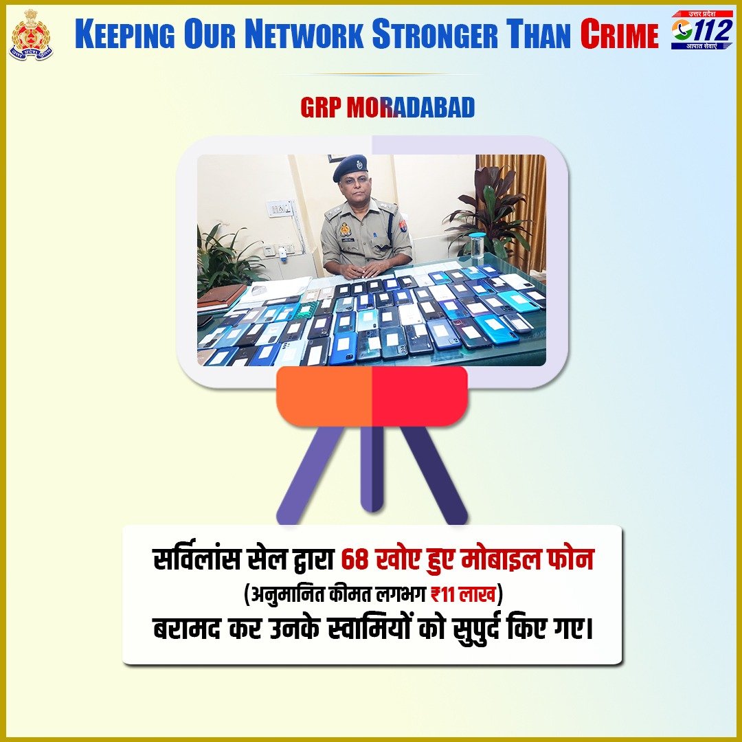 Uppolice's tweet photo. Recovering Happiness - @spgrpmoradabad द्वारा सर्विलांस सेल के माध्यम से खोए हुए 68 मोबाइल फोन (कीमत लगभग ₹11 लाख) बरामद कर उनके स्वामियों को सुपुर्द किए गए।  

#WellDoneCops 
#GoodWorkUPP https://t.co/8w98pIPTaz